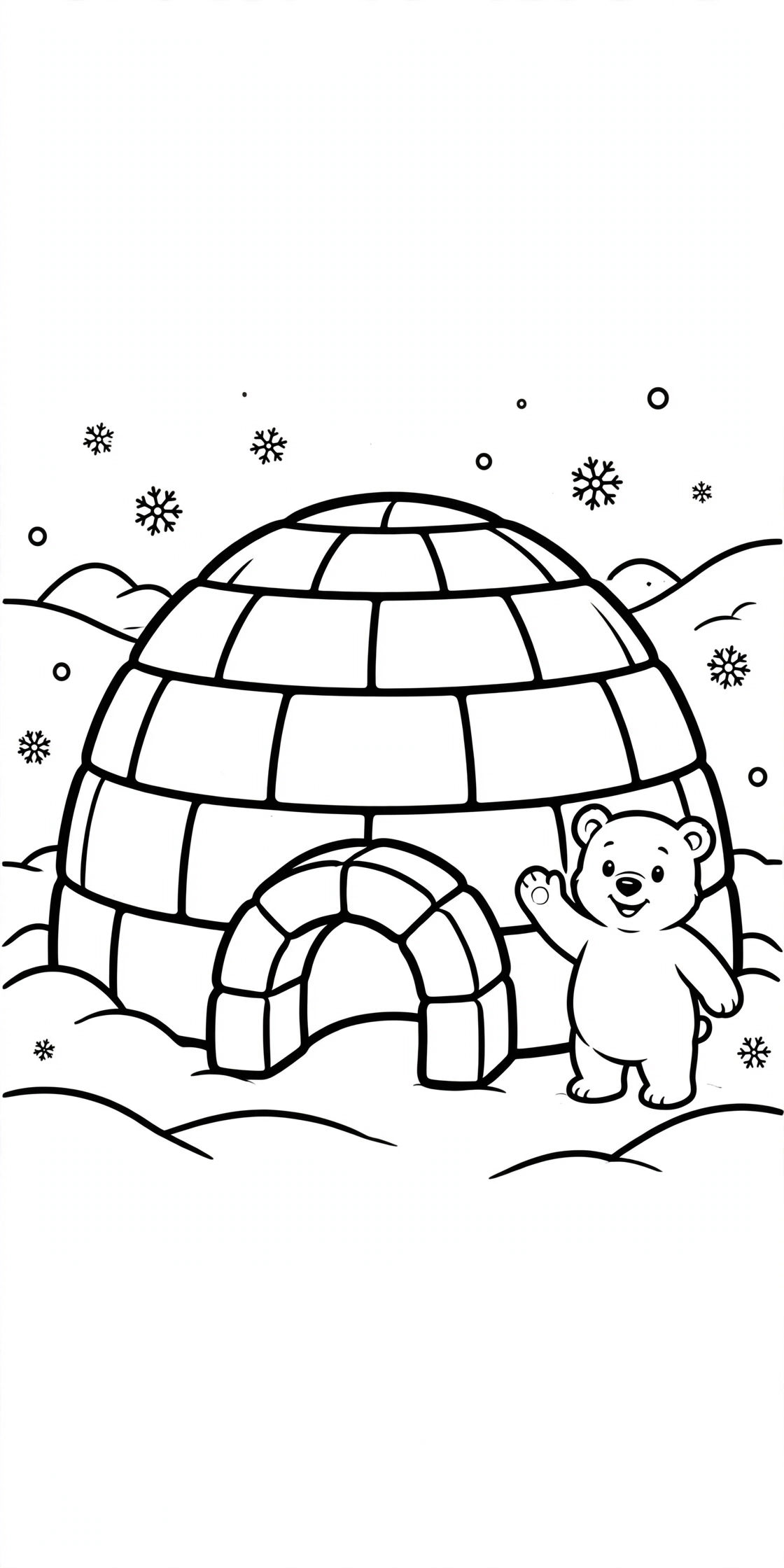 Ausmalbild Iglu mit Eisbär zum Ausdrucken