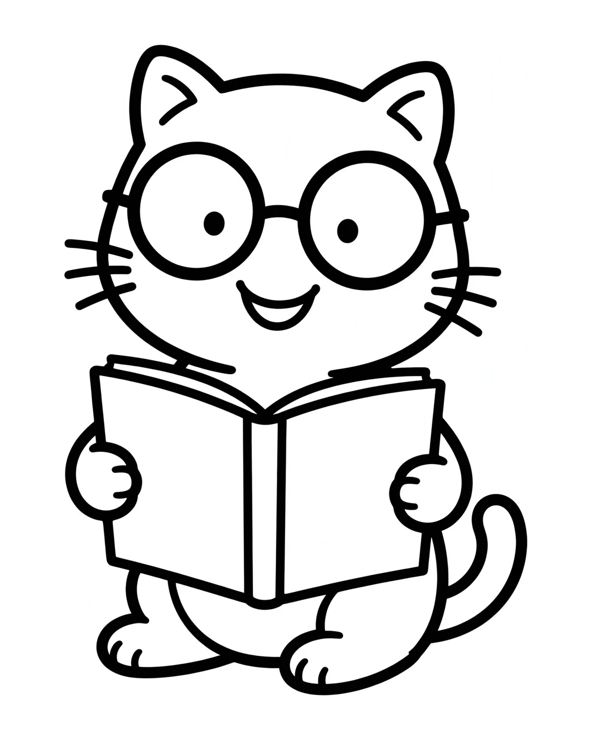 Ausmalbild Katze mit Buch zum Ausdrucken