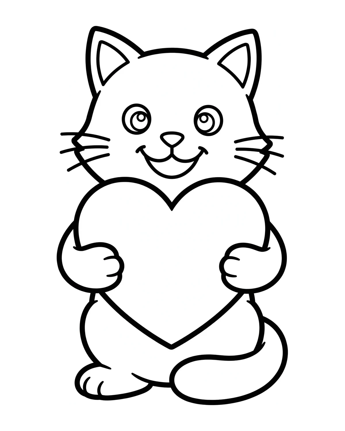 Ausmalbild Katze mit Herz zum Ausdrucken
