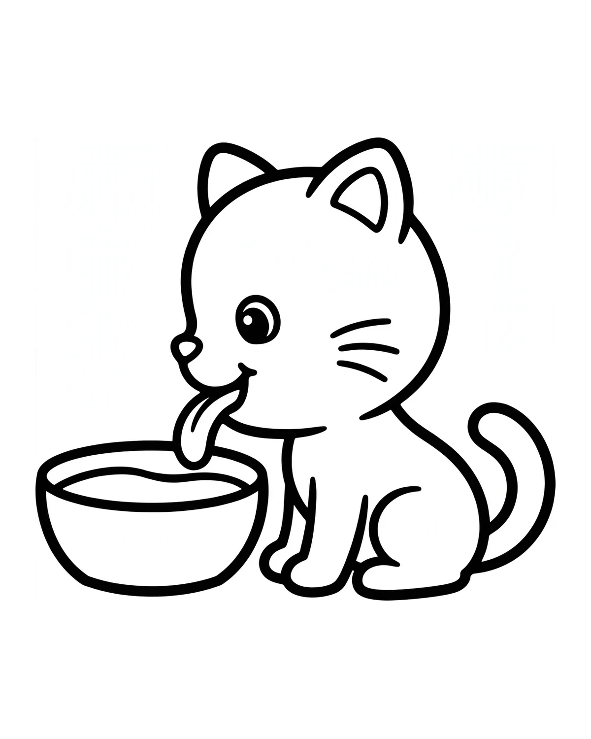 Ausmalbild Katze mit Milchschale zum Ausdrucken