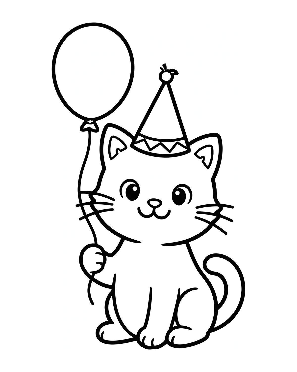 Ausmalbild Katze mit Partyhut zum Ausdrucken