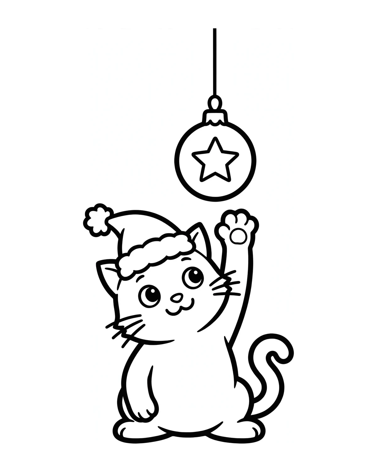 Ausmalbild Katze mit Weihnachtsmütze zum Ausdrucken