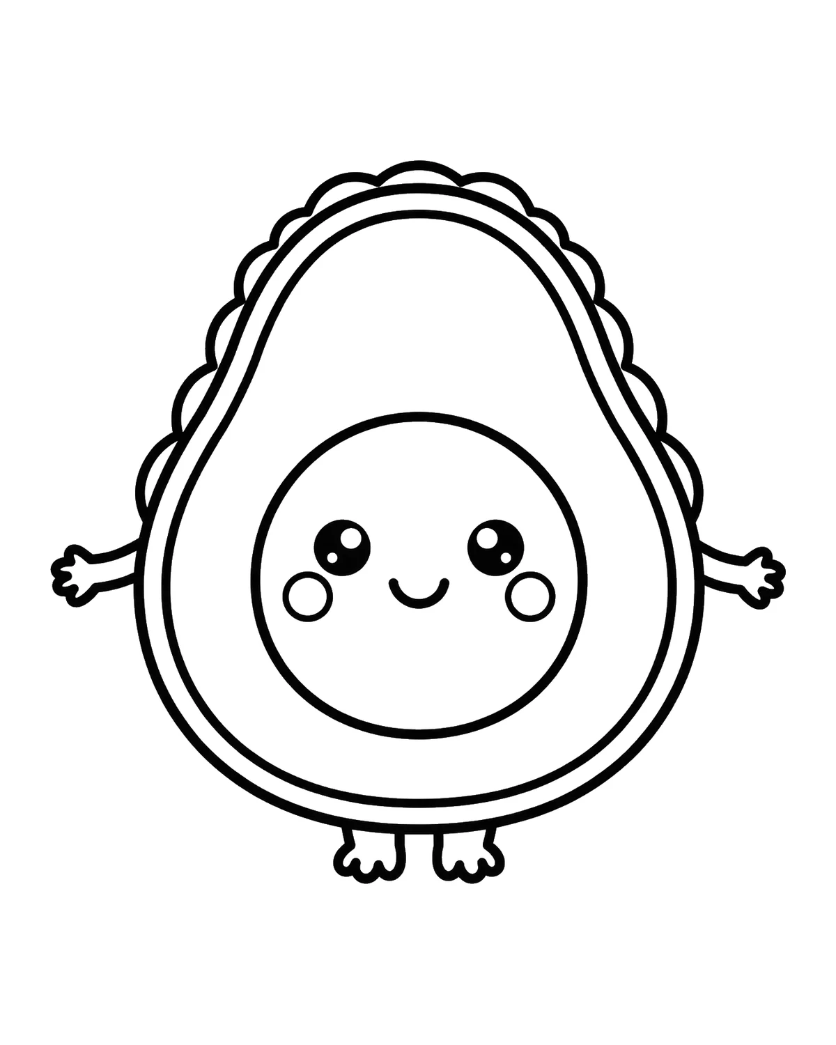 Ausmalbild Kawaii Avocado zum Ausdrucken