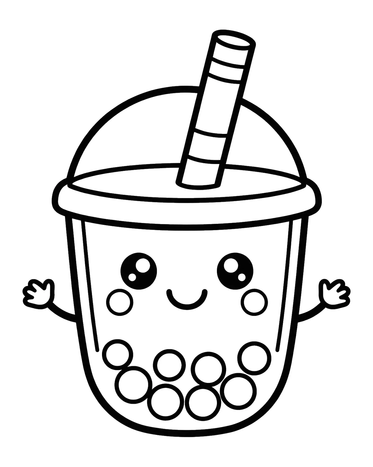 Ausmalbild Kawaii Bubble Tea zum Ausdrucken