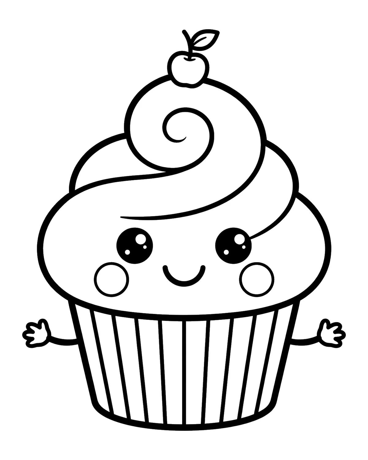 Ausmalbild Kawaii Cupcake zum Ausdrucken