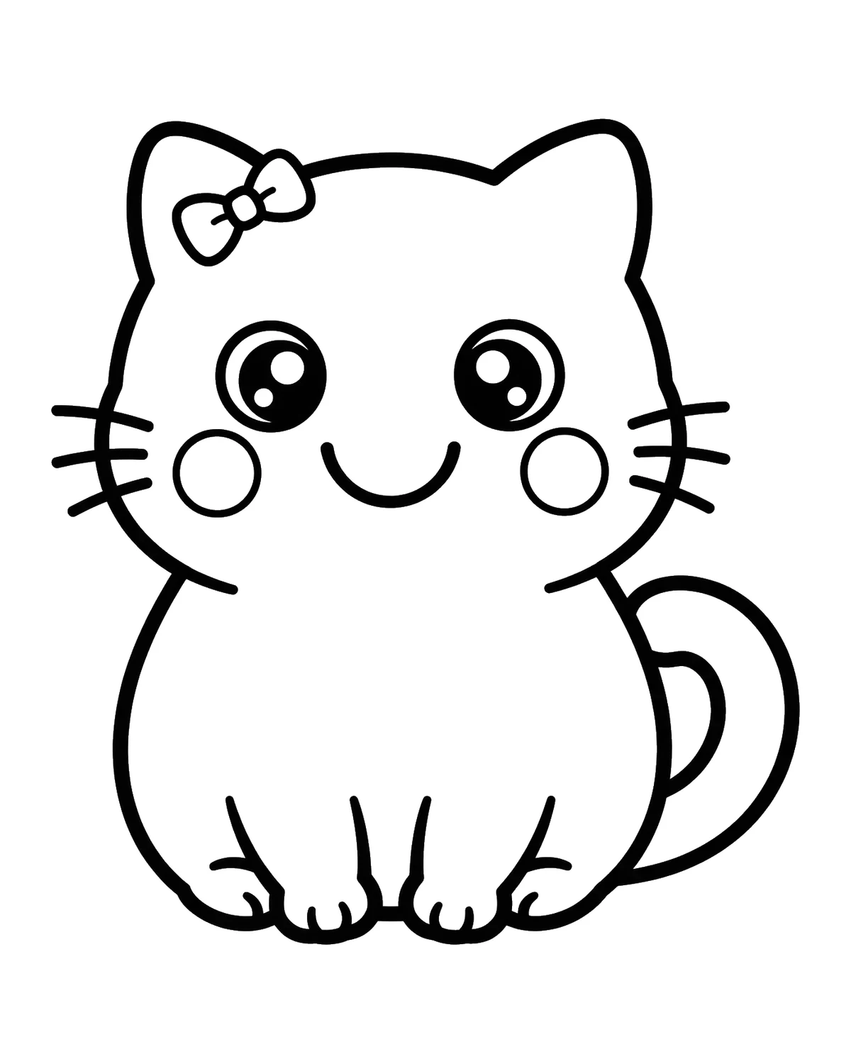 Ausmalbild Kawaii Katze zum Ausdrucken
