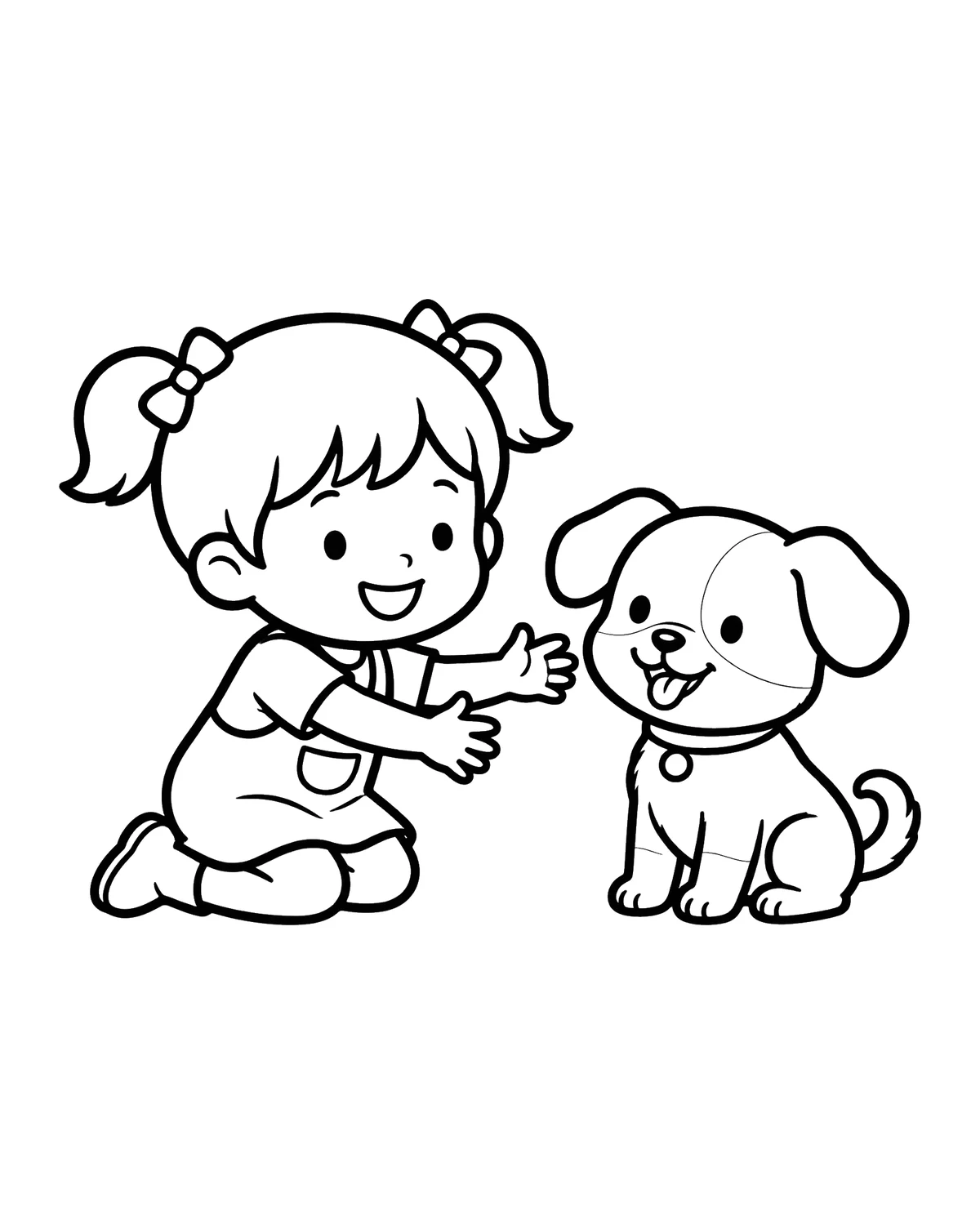Ausmalbild Mädchen mit Hund zum Ausdrucken