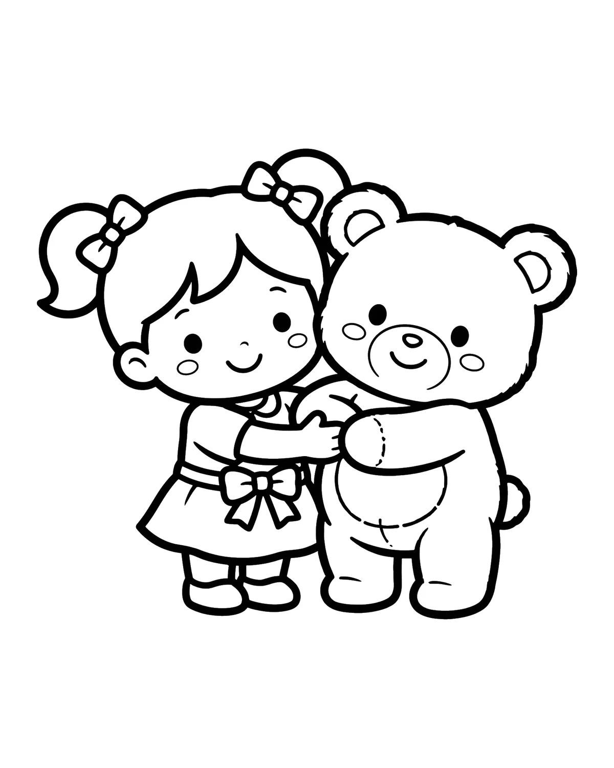 Ausmalbild Mädchen mit Teddybär zum Ausdrucken