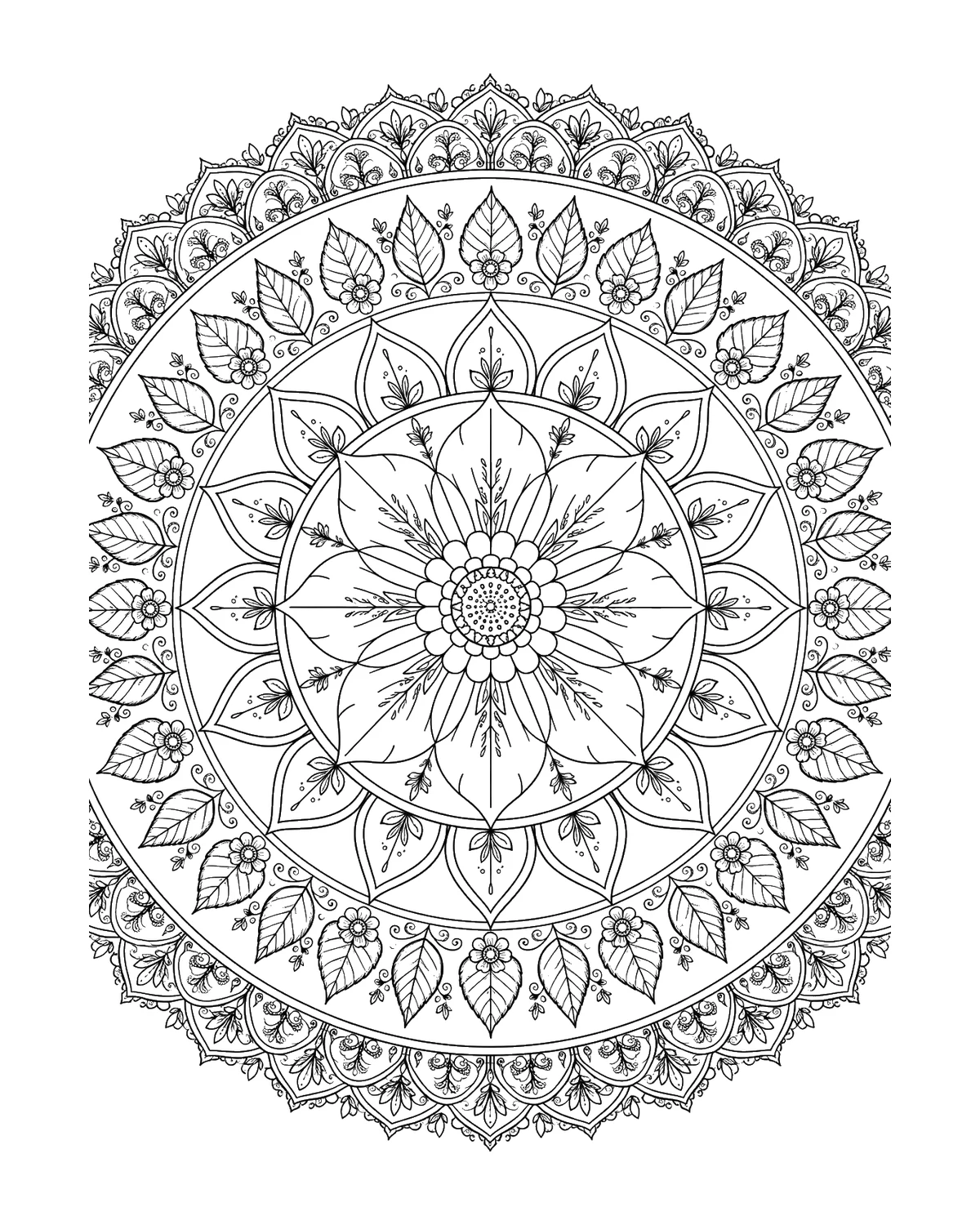 Ausmalbild Blumen-Mandala zum Ausdrucken