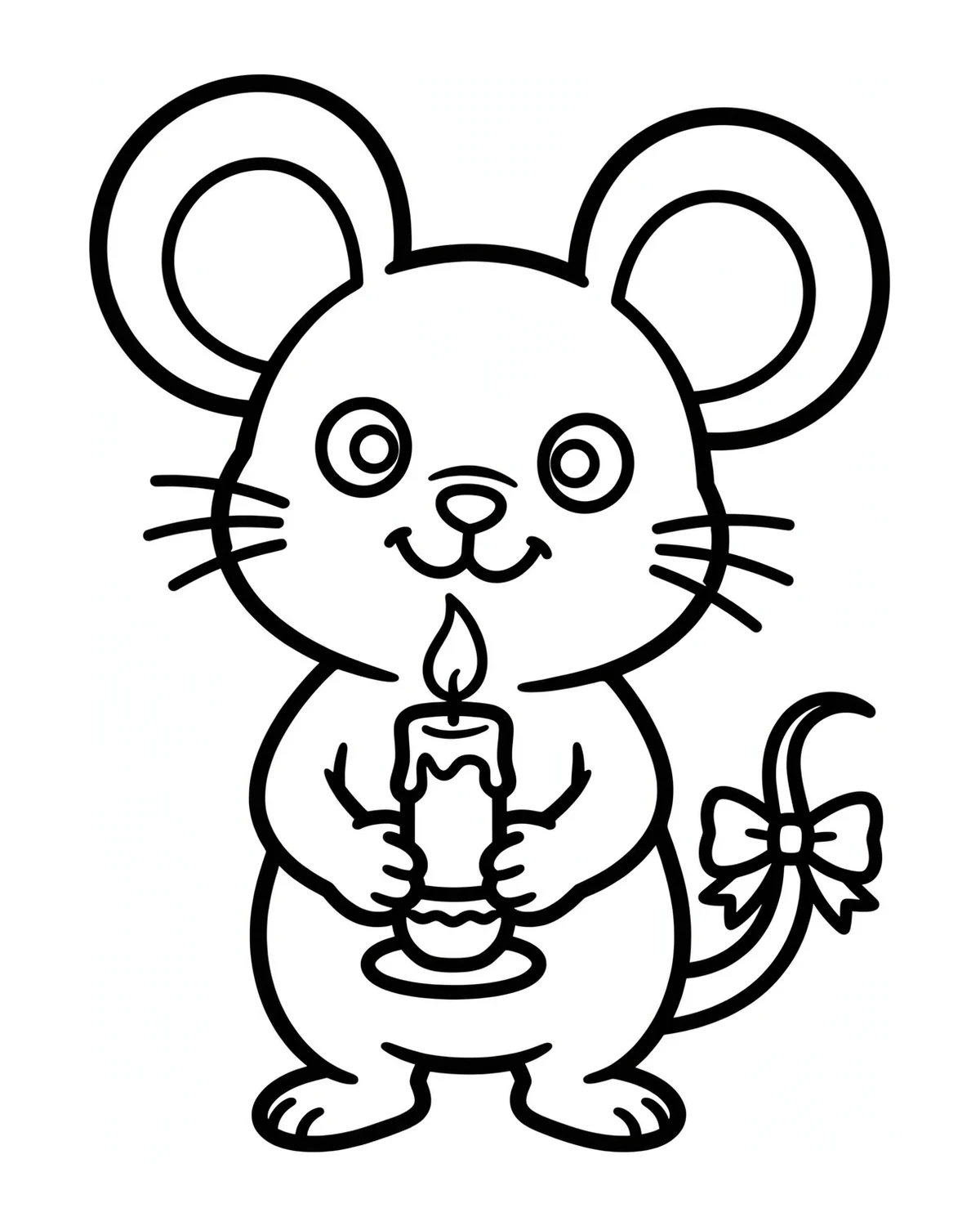 Ausmalbild Maus mit Kerze zum Ausdrucken