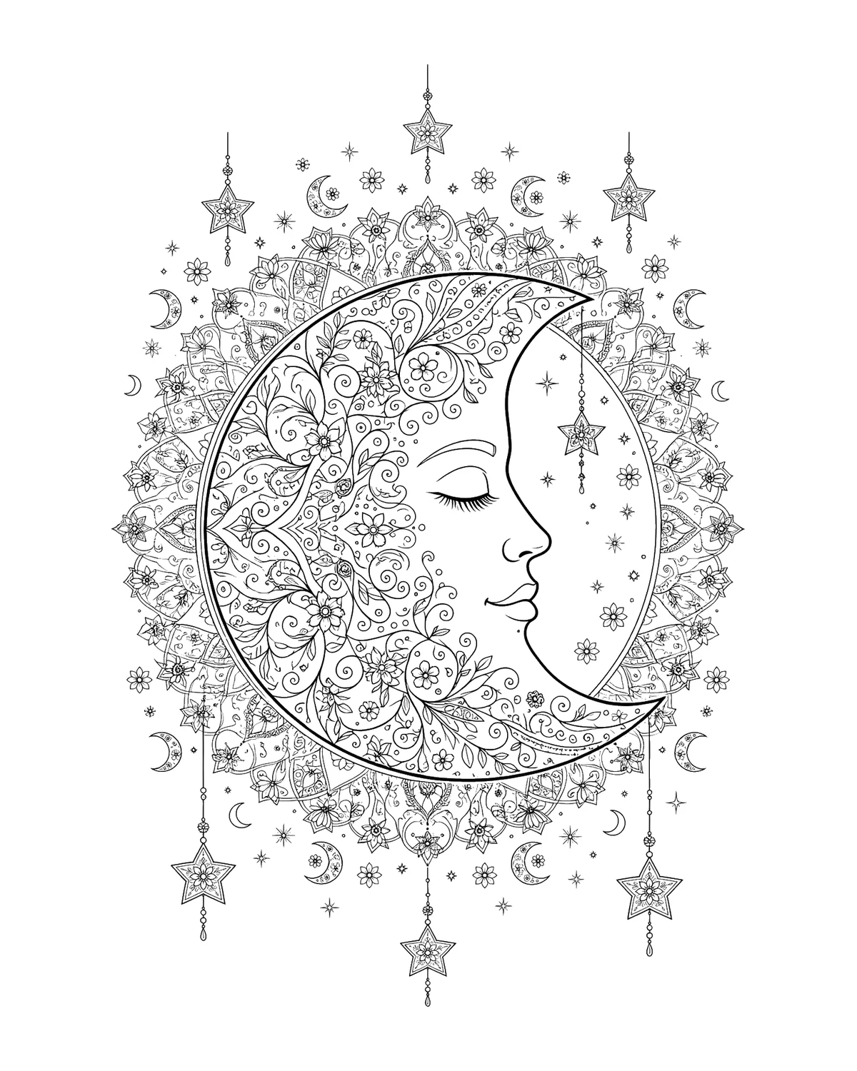 Ausmalbild Mond-Mandala zum Ausdrucken