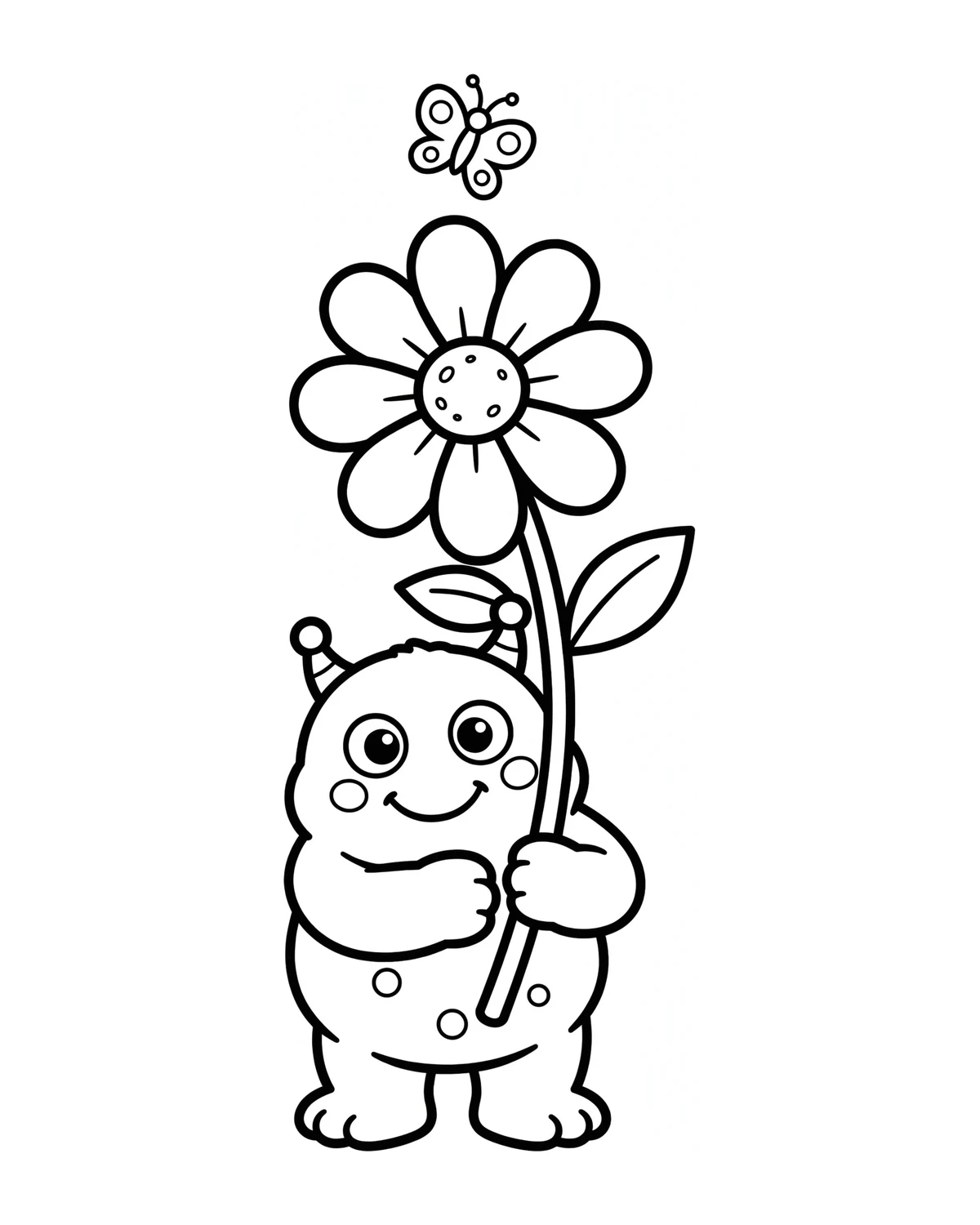 Ausmalbild Monster mit Blume zum Ausdrucken