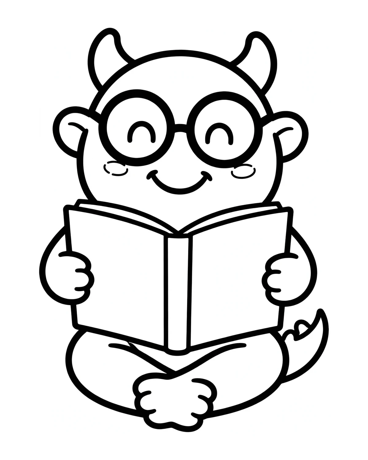 Ausmalbild Monster mit Buch zum Ausdrucken