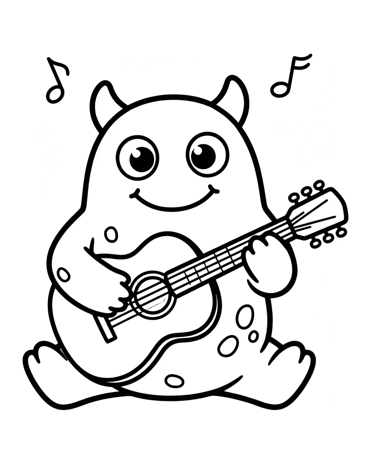 Ausmalbild Monster mit Gitarre zum Ausdrucken