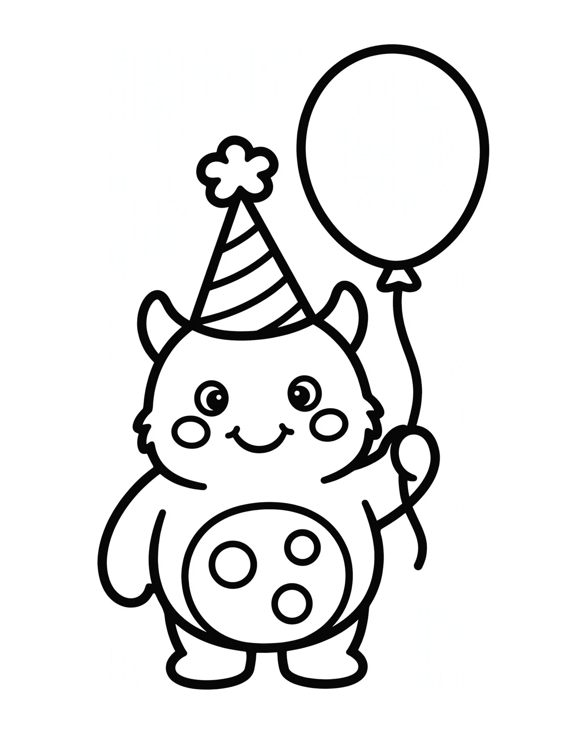 Ausmalbild Monster mit Partyhut zum Ausdrucken