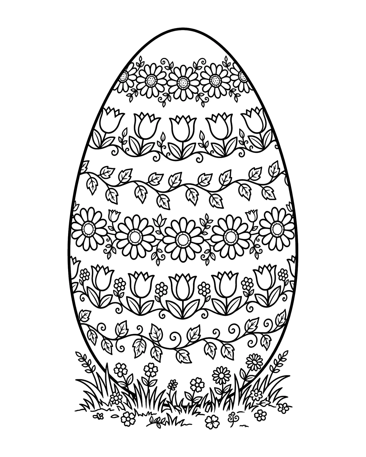 Ausmalbild Osterei mit Blumen zum Ausdrucken