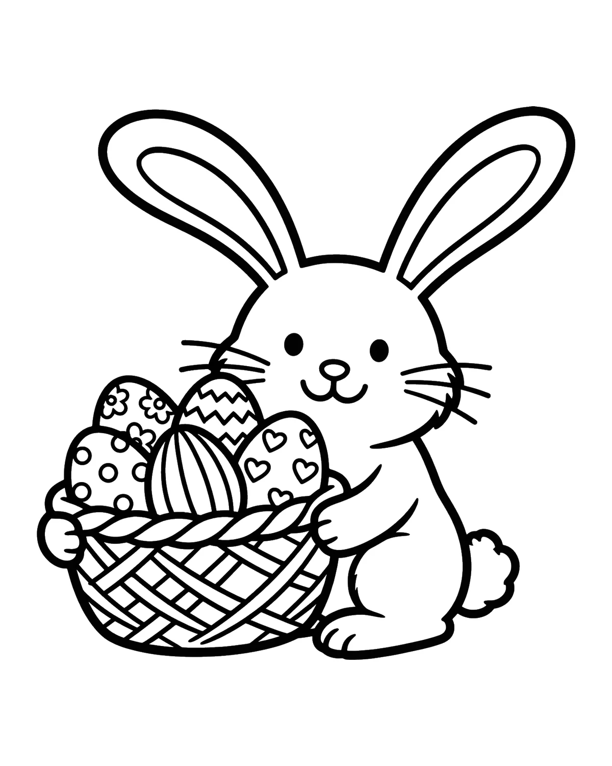 Ausmalbild Osterhase mit Eierkorb zum Ausdrucken