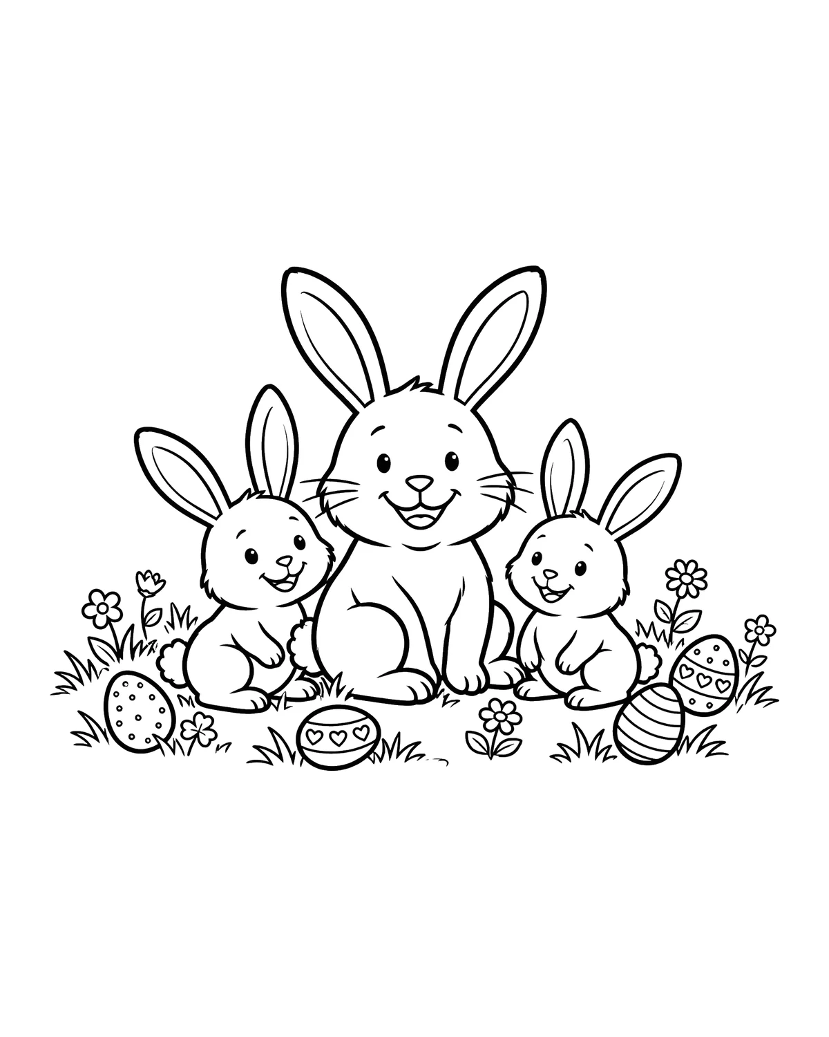 Ausmalbild Osterhasen-Familie zum Ausdrucken