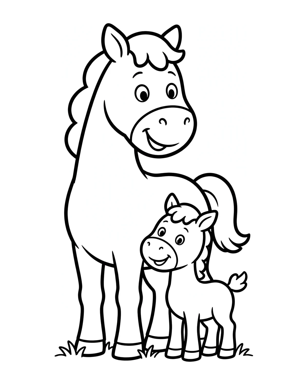 Ausmalbild Pferd mit Fohlen zum Ausdrucken