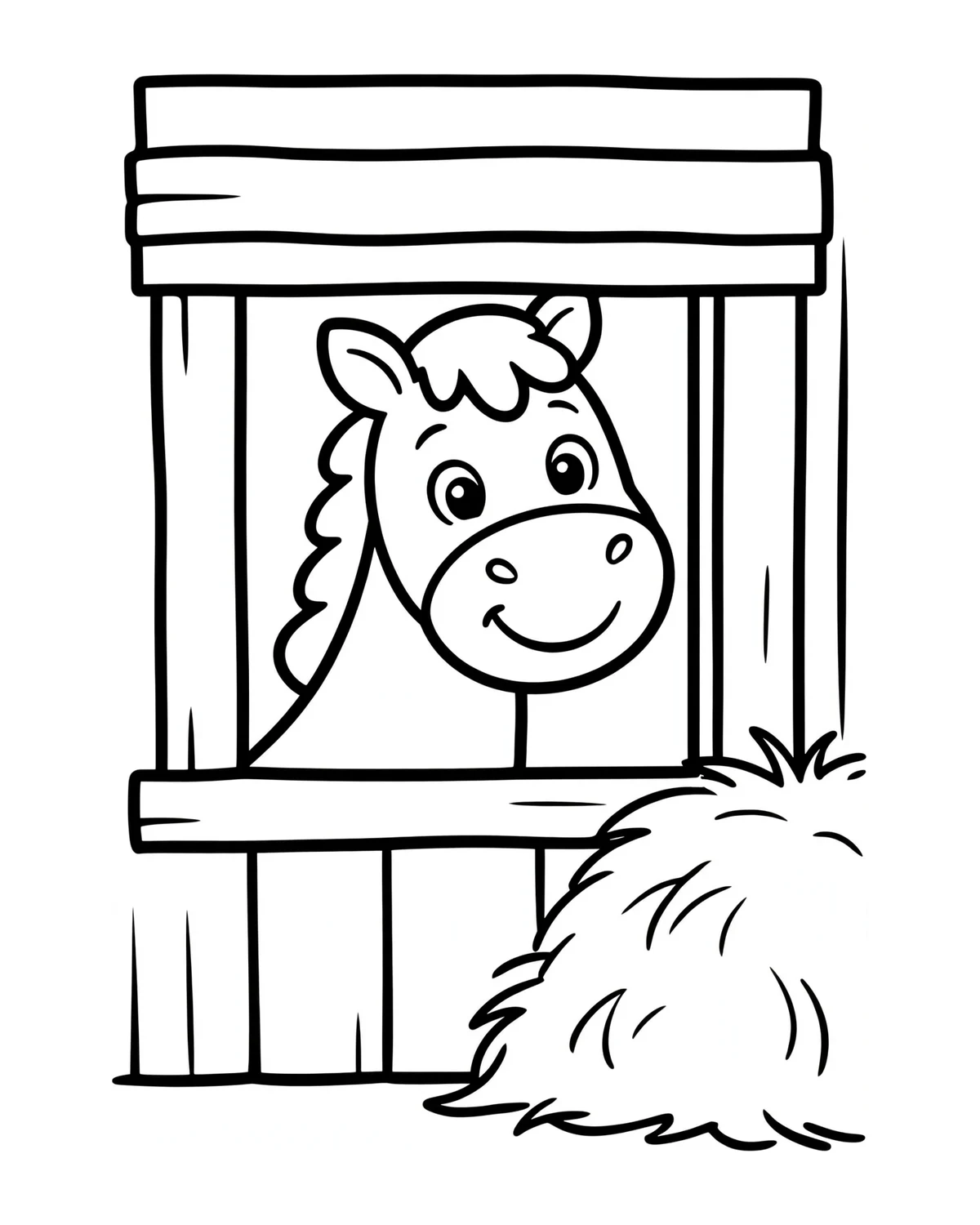 Ausmalbild Pferd im Stall zum Ausdrucken