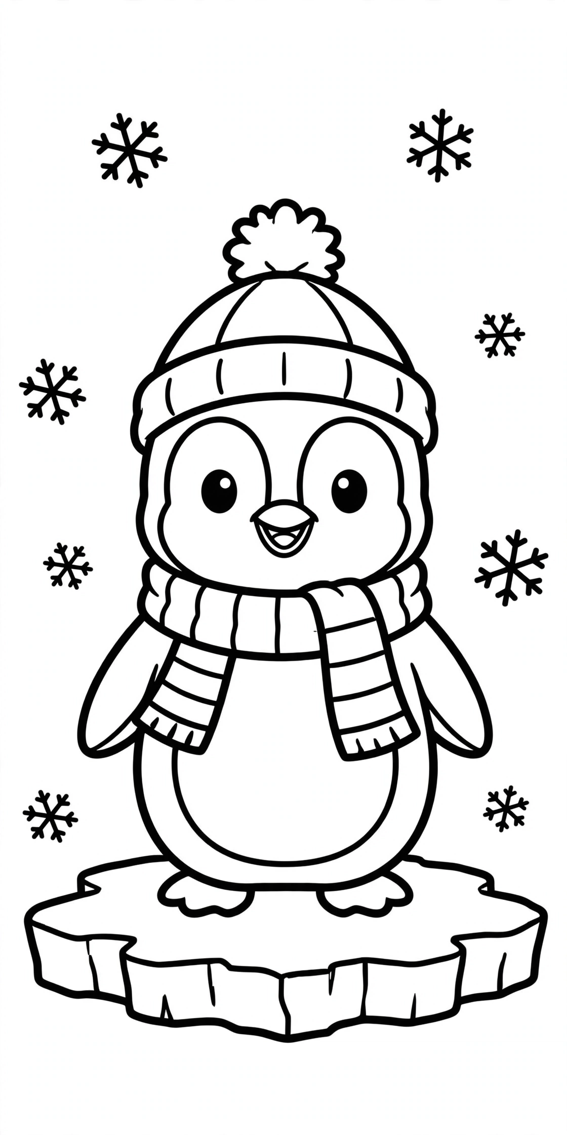 Ausmalbild Pinguin mit Schal zum Ausdrucken