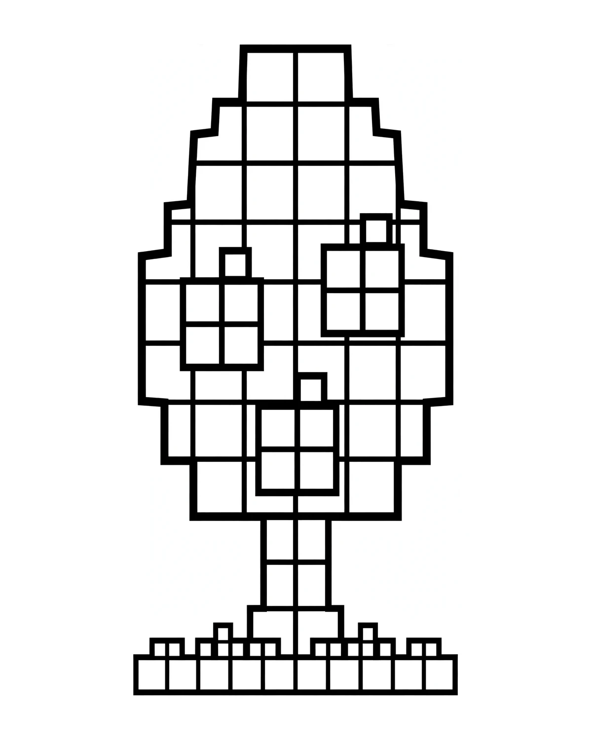 Ausmalbild Pixel-Baum zum Ausdrucken