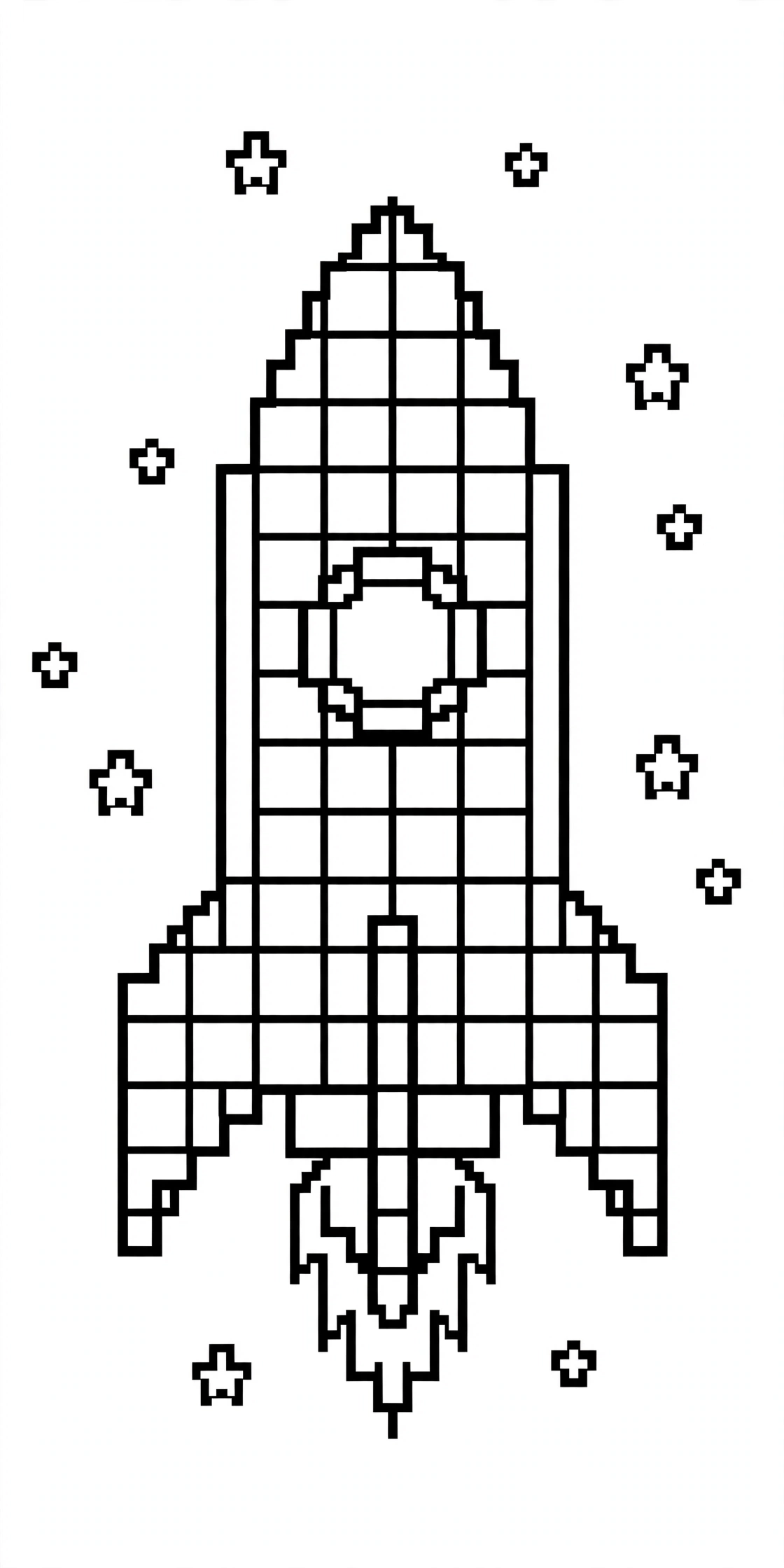 Ausmalbild Pixel-Rakete zum Ausdrucken
