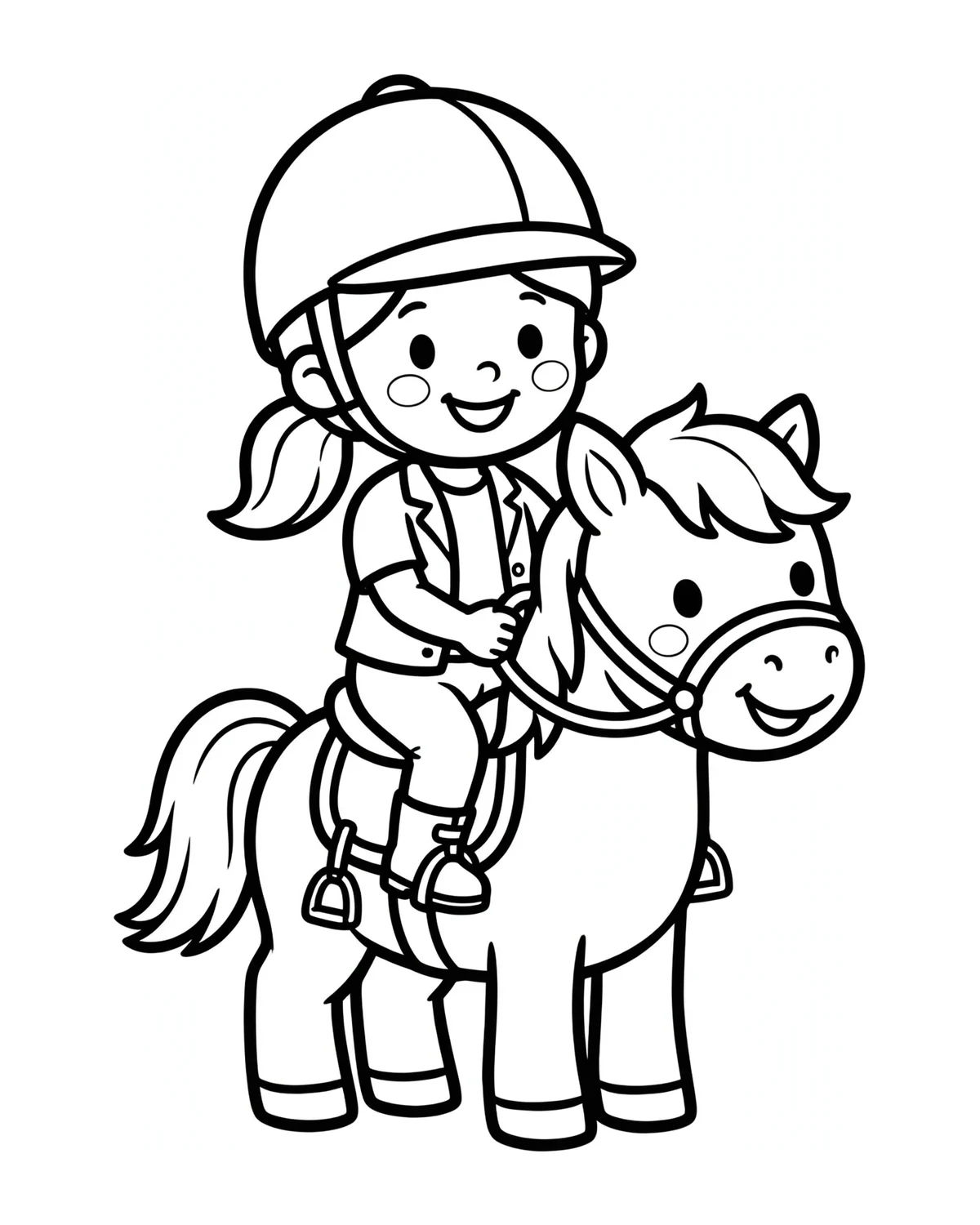 Ausmalbild Mädchen auf Pony zum Ausdrucken