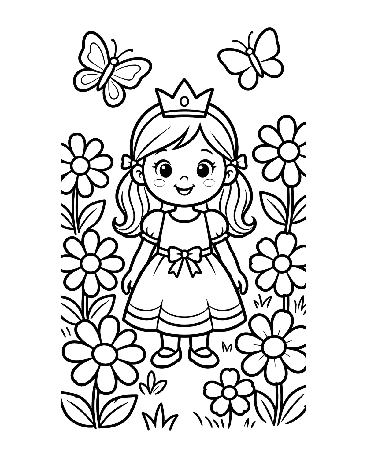 Ausmalbild Prinzessin im Garten zum Ausdrucken