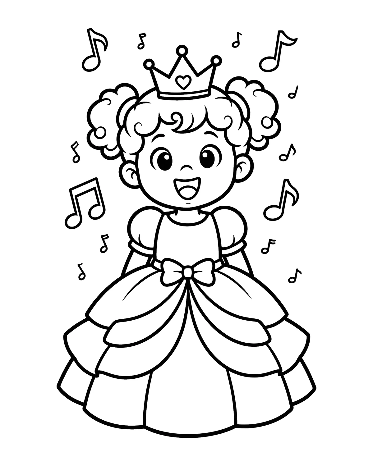 Ausmalbild Prinzessin mit Musik zum Ausdrucken