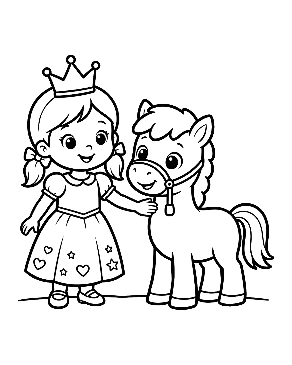 Ausmalbild Prinzessin mit Pferd zum Ausdrucken
