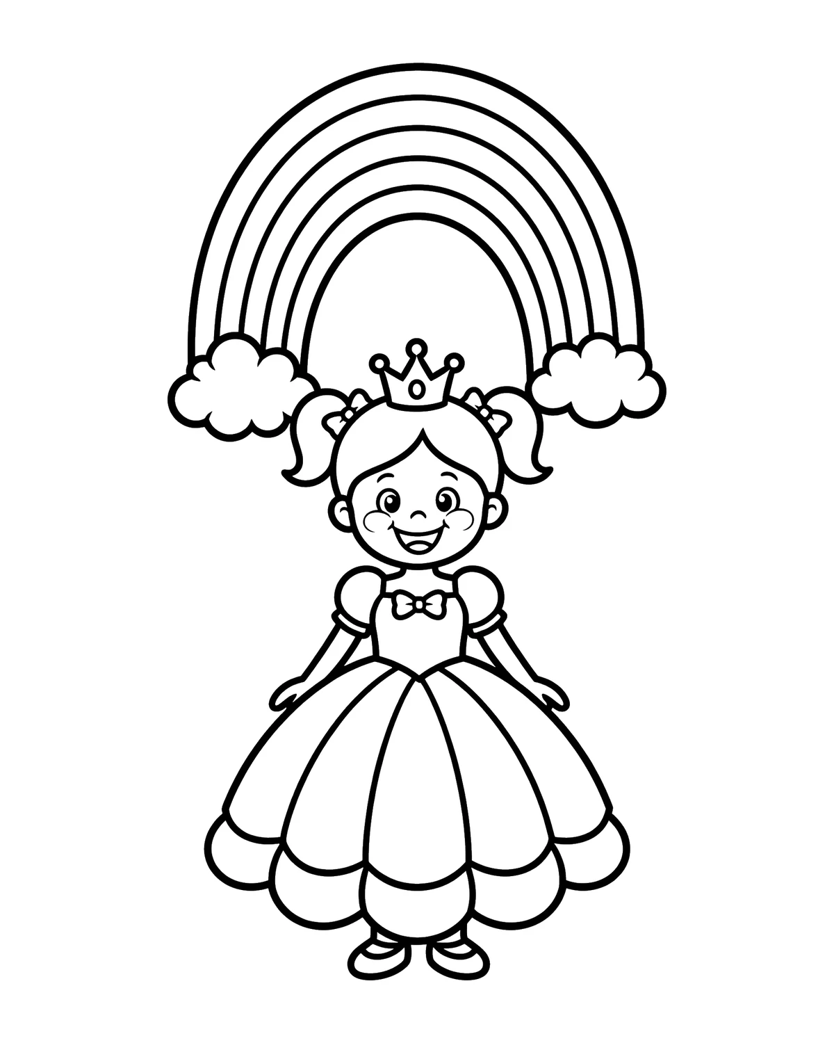 Ausmalbild Prinzessin mit Regenbogen zum Ausdrucken