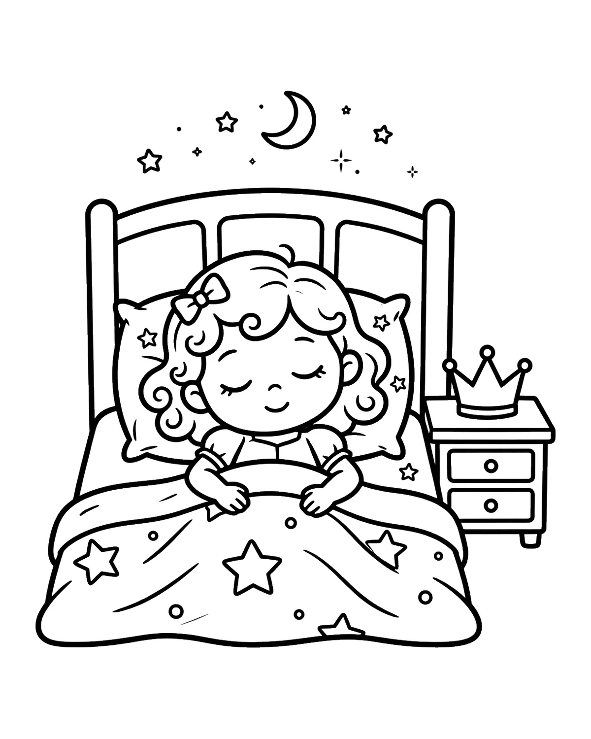 Ausmalbild Schlafende Prinzessin zum Ausdrucken