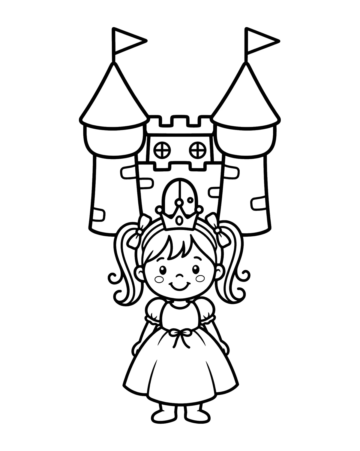 Ausmalbild Prinzessin mit Schloss zum Ausdrucken