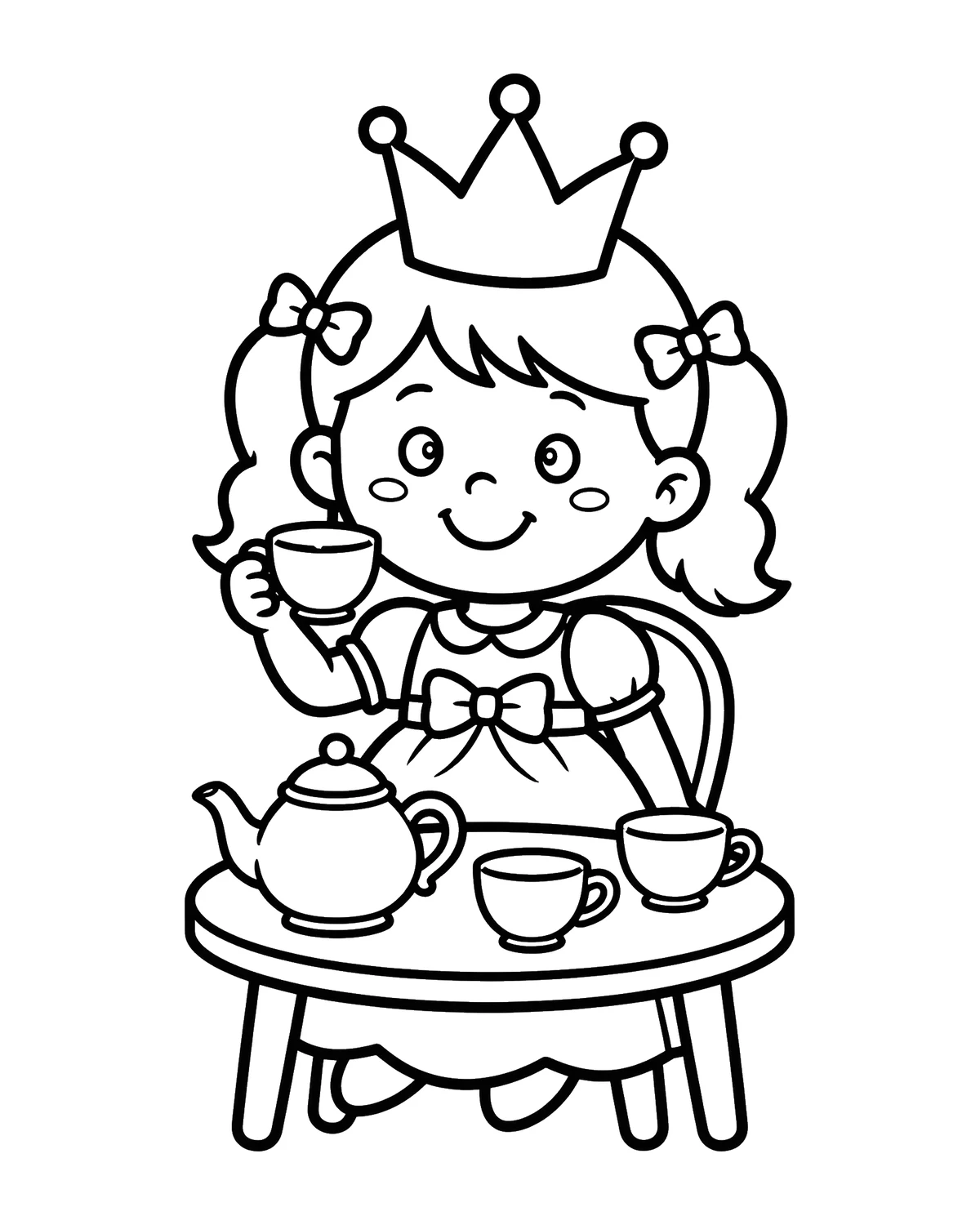 Ausmalbild Prinzessin mit Tee zum Ausdrucken