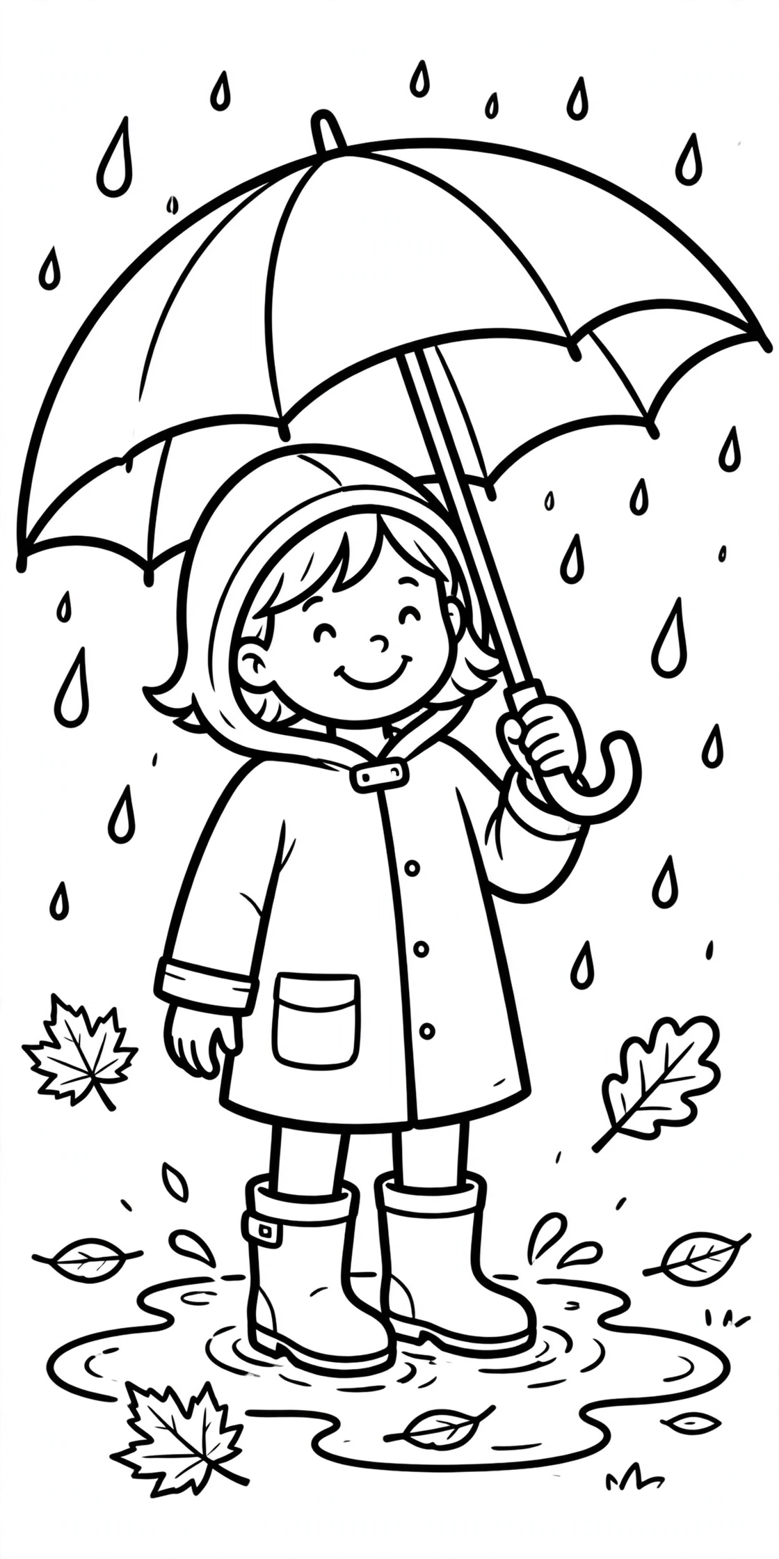 Ausmalbild Kind mit Regenschirm zum Ausdrucken