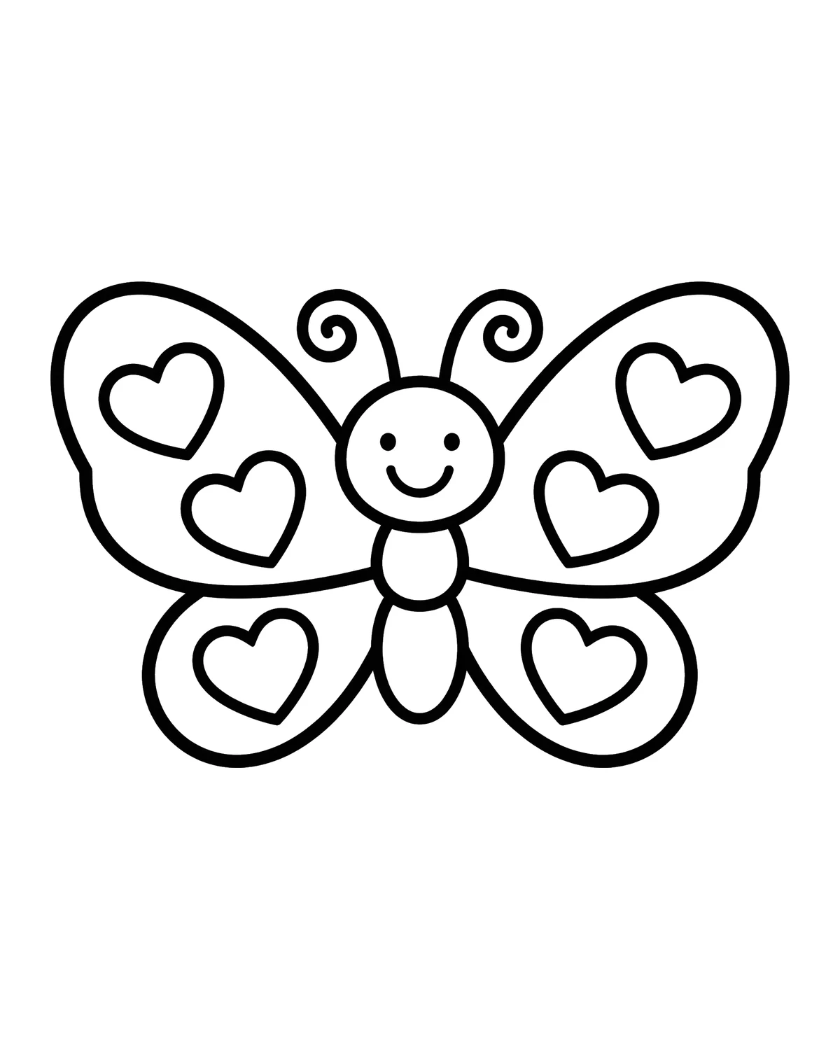 Ausmalbild Schmetterling mit Herzen zum Ausdrucken