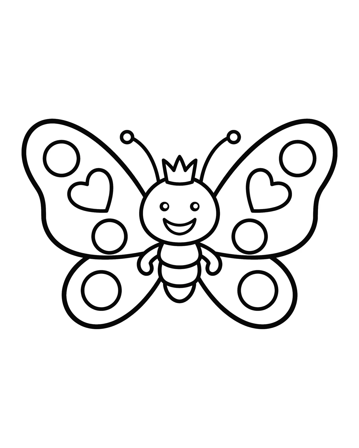 Ausmalbild Schmetterling mit Krone zum Ausdrucken