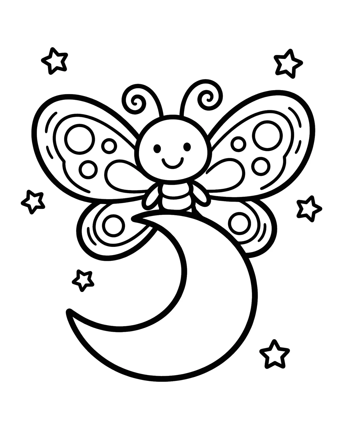 Ausmalbild Schmetterling auf dem Mond zum Ausdrucken