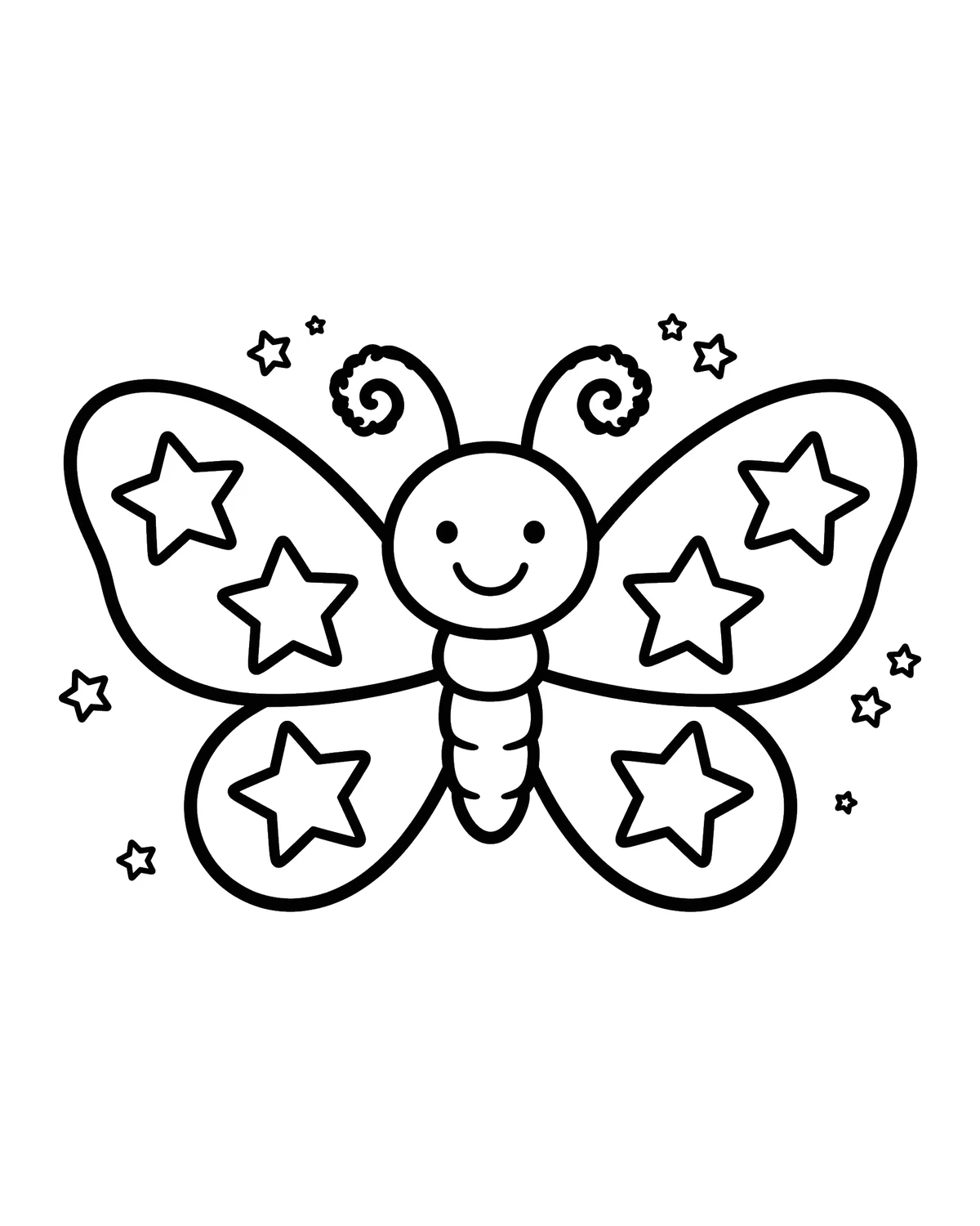 Ausmalbild Schmetterling mit Sternen zum Ausdrucken