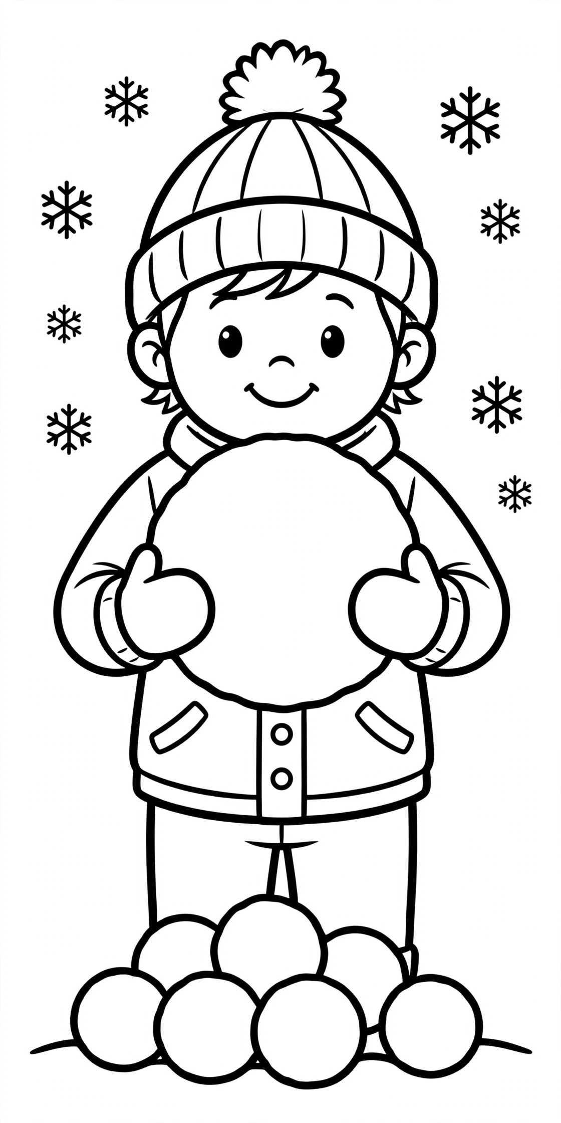 Ausmalbild Kind mit Schneeball zum Ausdrucken