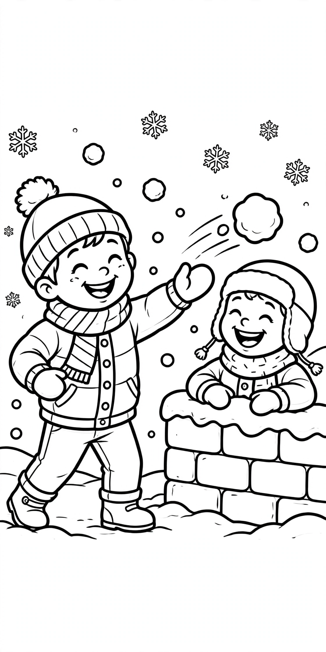 Ausmalbild Schneeballschlacht zum Ausdrucken