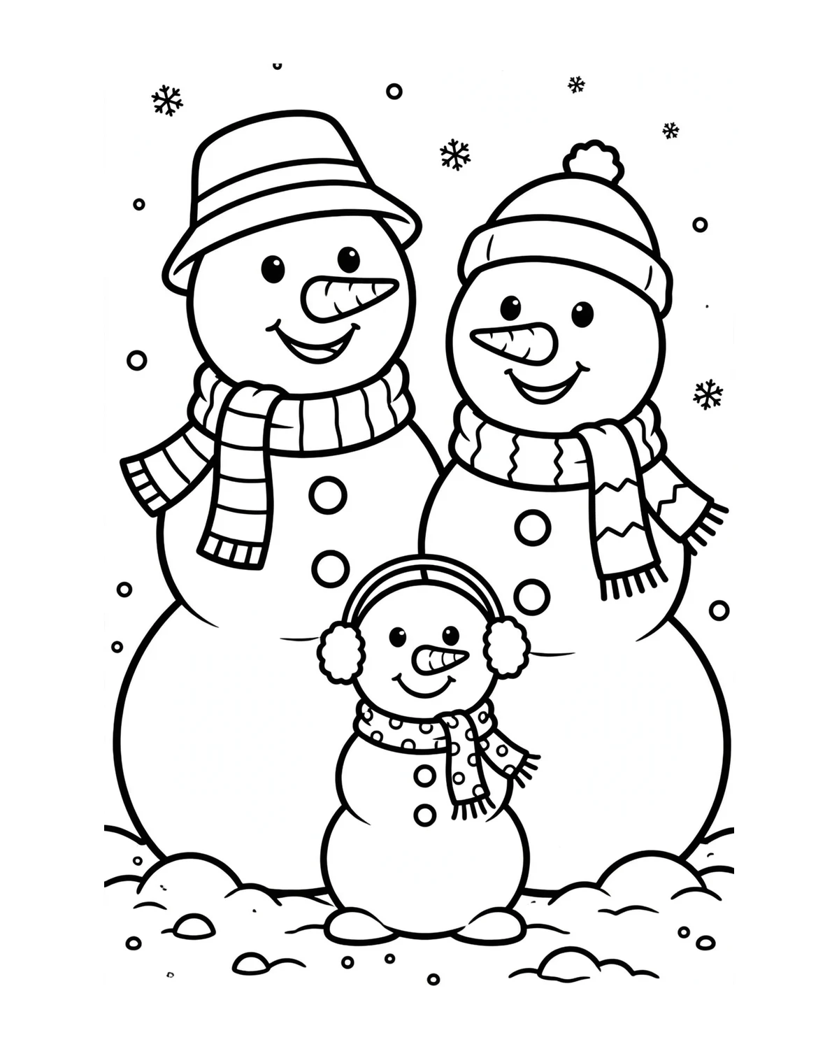 Ausmalbild Schneemann-Familie zum Ausdrucken