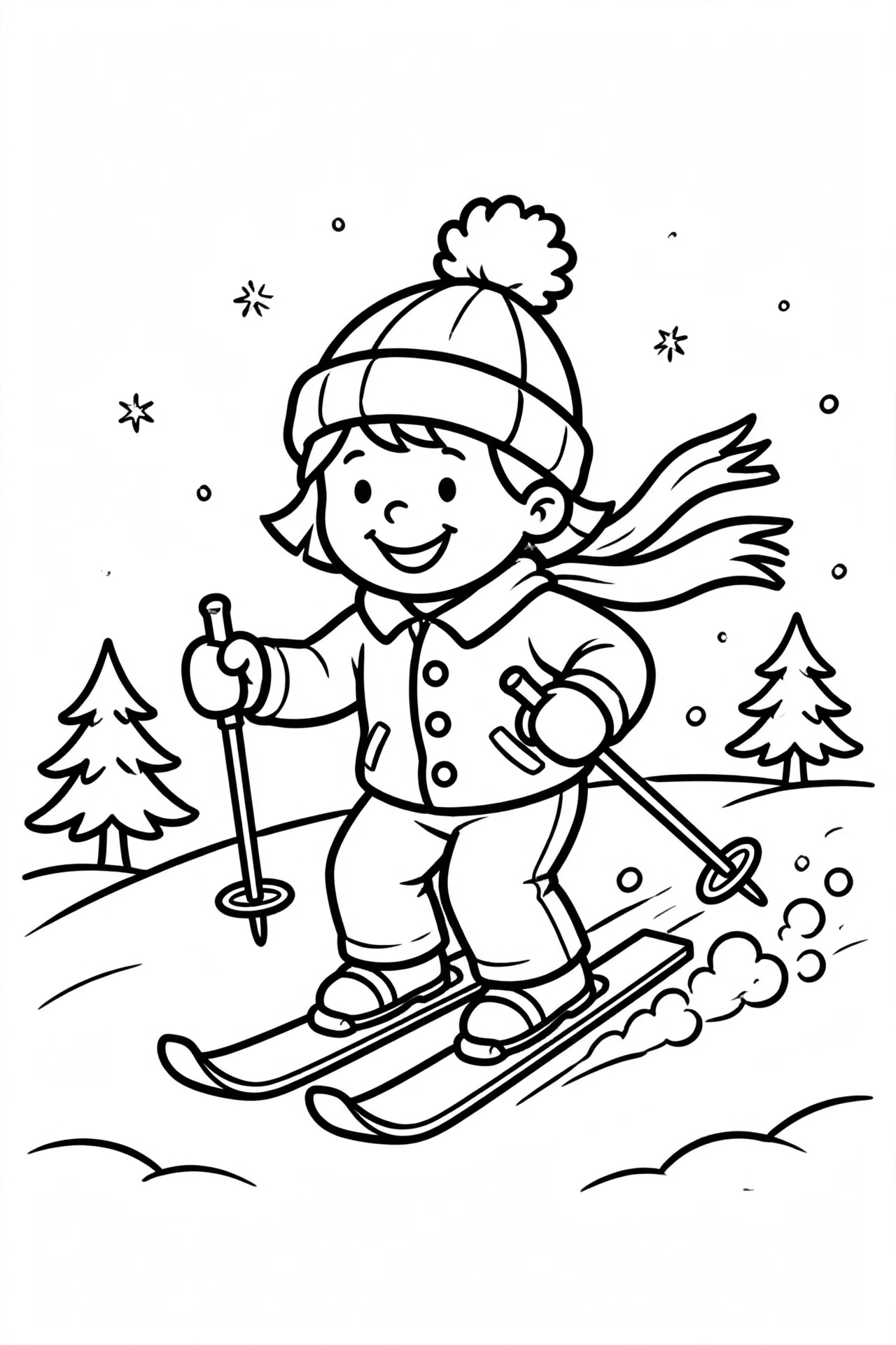 Ausmalbild Skifahrer zum Ausdrucken