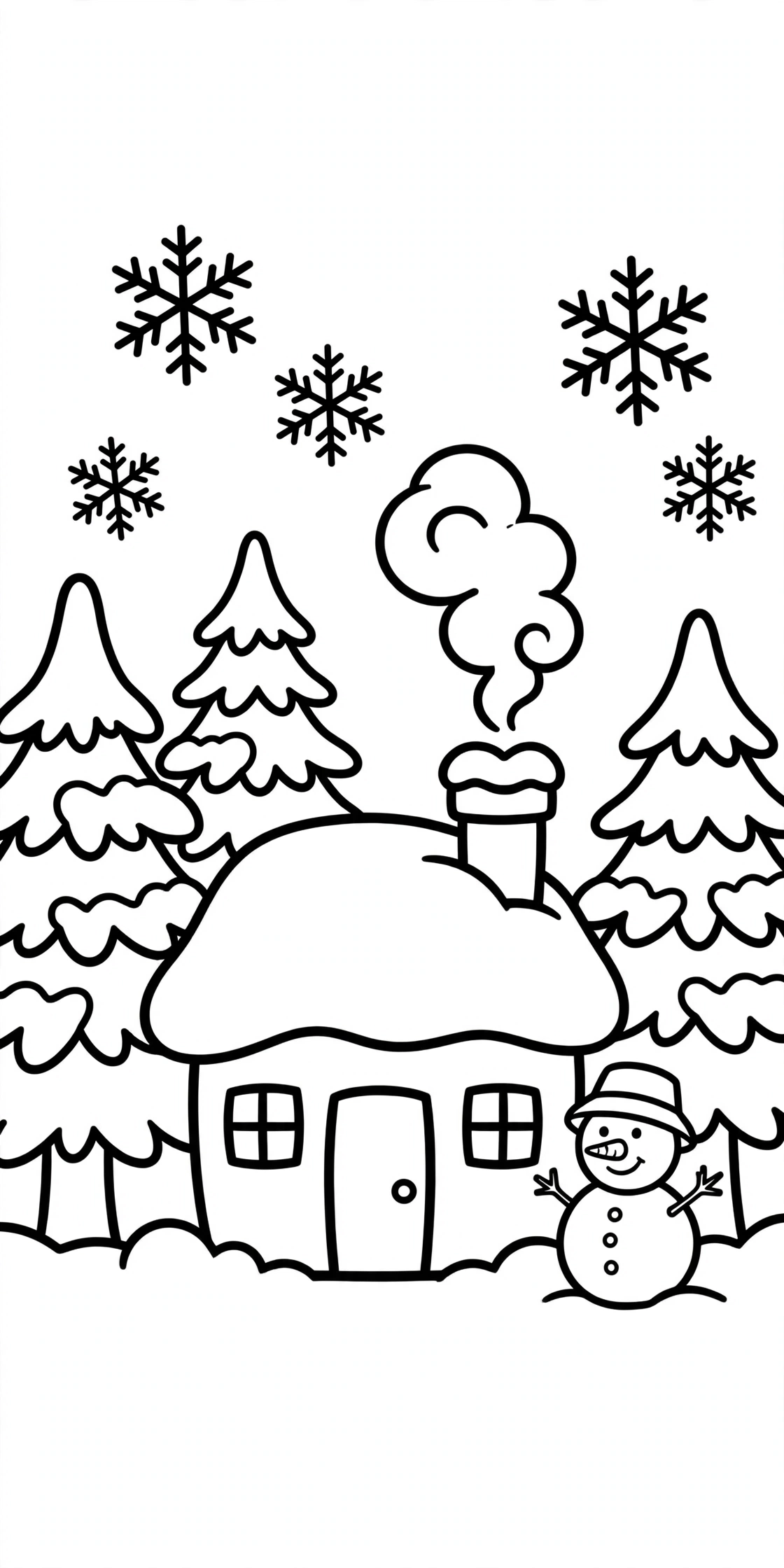 Ausmalbild Winterlandschaft zum Ausdrucken